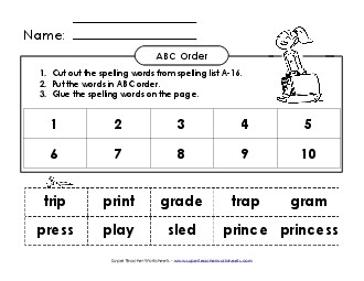 ABC Order: Cut and Glue (A-16) Spelling A Worksheet