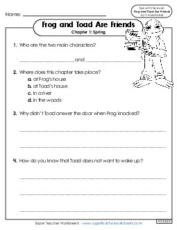 Questions for Chapter 1 Free Book Frog And Toad Worksheet