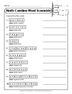 Word Scramble States Individual Worksheet