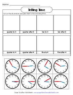 Quarter Hour Cut & Glue Time Worksheet