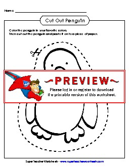 Penguin Scissor Skills Worksheet