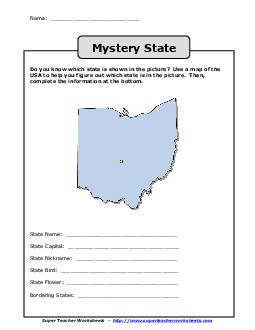 Mystery State: Ohio States Worksheet