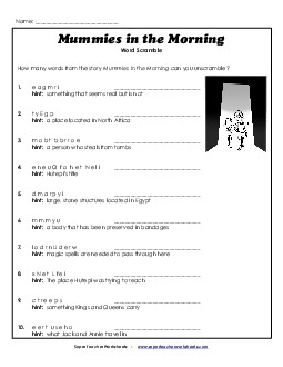 Word Scramble  Book Mummies In The Morning Worksheet