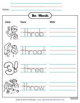 Trace and Write (Thr- Words) Phonics Blends Worksheet