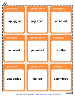 Flashcards (F-11)  Spelling F Worksheet