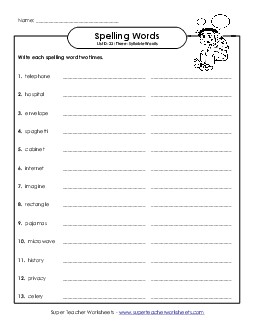 Write Twice (D-23) Spelling D Worksheet