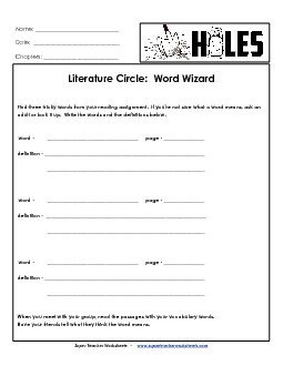 Lit. Circles: Word Wizard Book Holes Worksheet