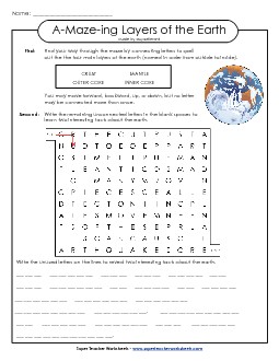 Word-Maze Puzzle: Layers of Earth A Maze Ing Worksheet