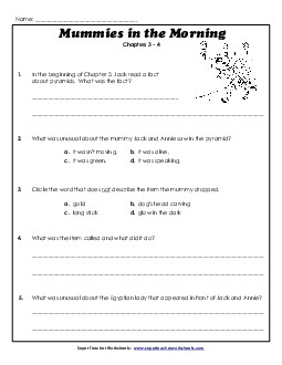 Questions for Chapters 3-4 Book Mummies In The Morning Worksheet