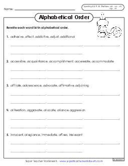 Alphabetical Order Worksheet (F-20) Spelling F Worksheet