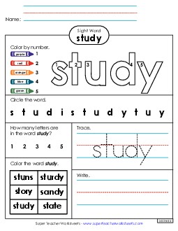 Worksheet 4: Study Sight Words Individual Worksheet