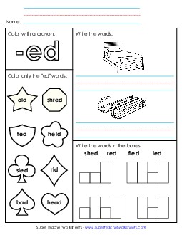 Worksheet 1 (-ed Words) Word Families Worksheet