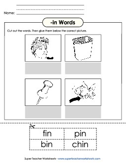 Cut and Glue (-in) Word Families Worksheet