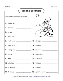 Word Scramble (C-23) Spelling C Worksheet