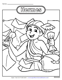 Coloring Page: Hermes Greek Mythology Worksheet