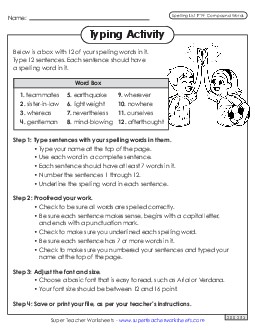 Typing Sentences (F-14) Spelling F Worksheet