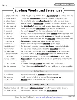 Spelling Sentences (F-16) Spelling F Worksheet