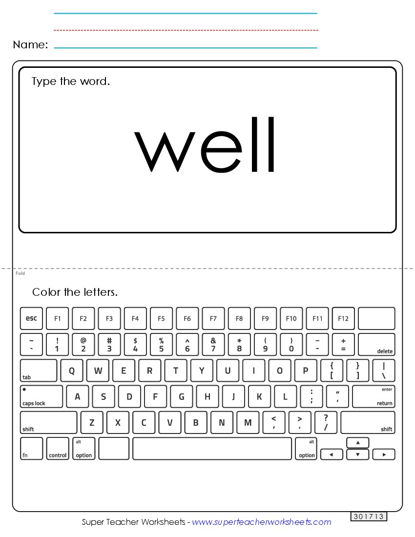 Type the Word: Well Sight Words Individual Worksheet