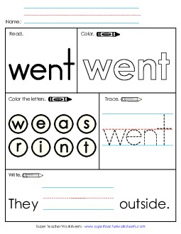 Worksheet 1: Went Sight Words Individual Worksheet