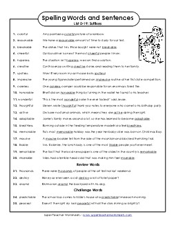 Spelling Test Sentences (D-19) Spelling D Worksheet