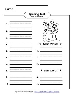 Spelling Test (B-Christmas)  Spelling B Worksheet