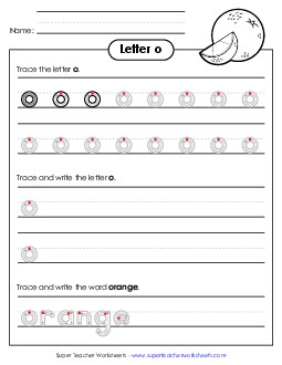 Lowercase o (Outlined Letters) Printing Handwriting Worksheet