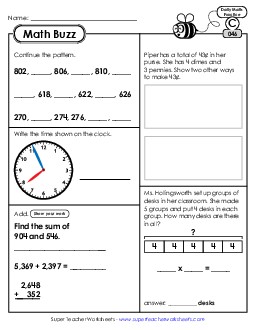 Math Buzz: Week 10 Worksheets 46 through 50 Daily Math Review Worksheet