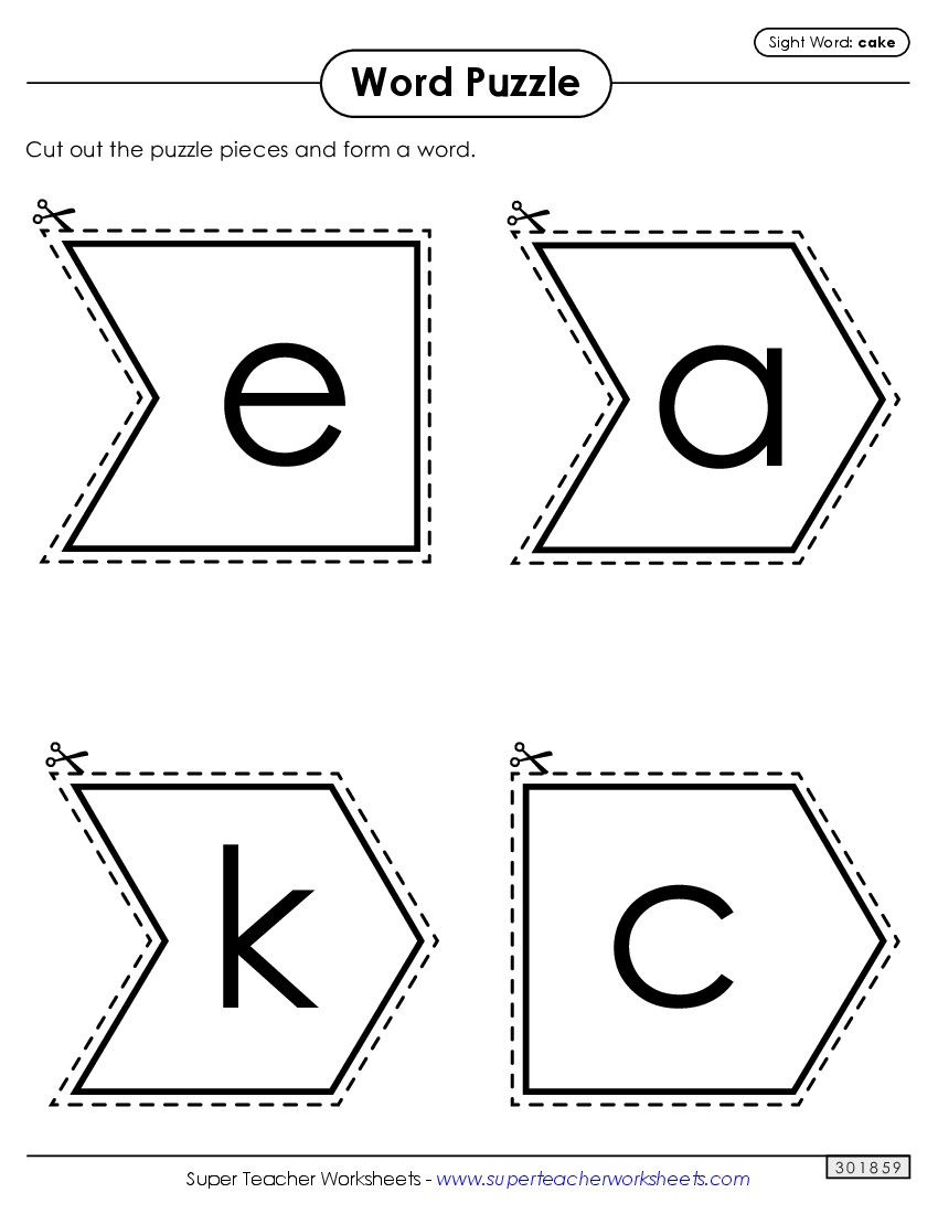 Word Puzzle: Cake Sight Words Individual Worksheet