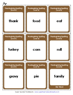 Flash Cards (A-Thanksgiving)  Spelling A Worksheet