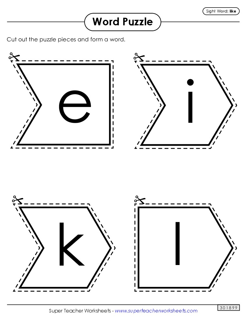 Word Puzzle: Like Sight Words Individual Worksheet