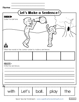 Build-a-Sentence: Play Ball Sentences Basic Worksheet