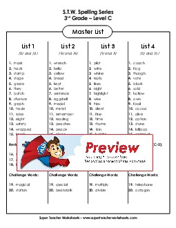 Grade 3: Master Spelling List Spelling C Worksheet