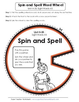 Spin-and-Spell (A-30) Spelling A Worksheet