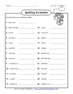 Unscramble (D-8) Spelling D Worksheet