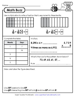 Math Buzz: Week 23 Worksheets 111 through 115 Daily Math Review Worksheet