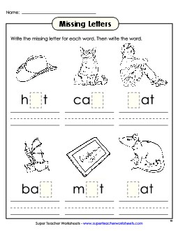 Missing Letters (-at) Word Families Worksheet