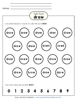 Dab or Color: Draw Sight Words Individual Worksheet