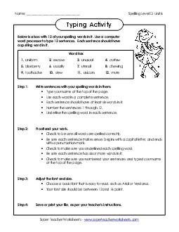 Typing Sentences (D-6) Spelling D Worksheet