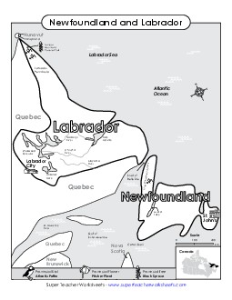 Newfoundland and Labrador Map (Black & White) Free Canada Worksheet