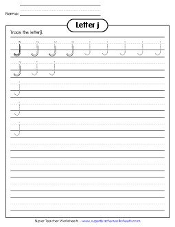 Lowercase j (Smaller Font Size) Alphabet Worksheet