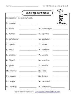 Word Scramble (E-8) Spelling E Worksheet