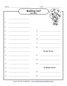 Spelling Test Spelling E Worksheet