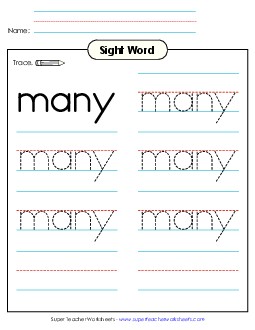 Trace the Word: Many Sight Words Individual Worksheet