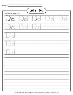 Letter D, d - Tracing (Smaller Font Size) Alphabet Worksheet