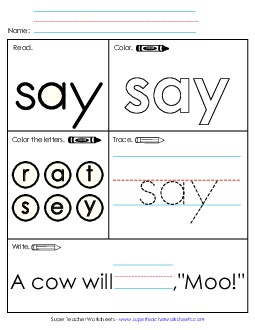 Worksheet 1: Say Free Sight Words Individual Worksheet