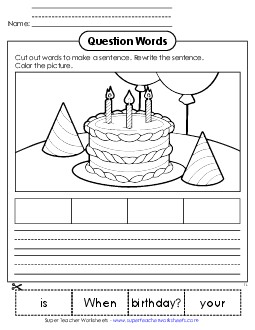 New Cut-Out Sentence: When Worksheet