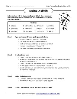 Typing Sentences Spelling E Worksheet