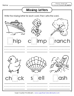 Missing Letters Phonics Digraphs Worksheet