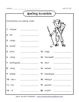 Unscramble (C-9) Spelling C Worksheet