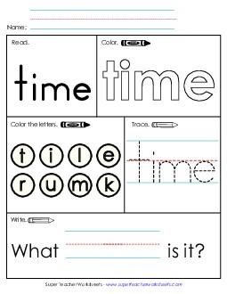 Worksheet 1: Time Sight Words Individual Worksheet